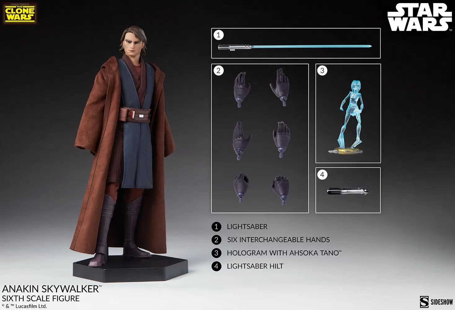 Sideshow Collectible 1/6 Star Wars Clone Wars Anakin Skywalker Sixth Scale Figure 1 Sideshow Collectible 1/6 Star Wars Clone Wars Anakin Skywalker Sixth Scale Figure